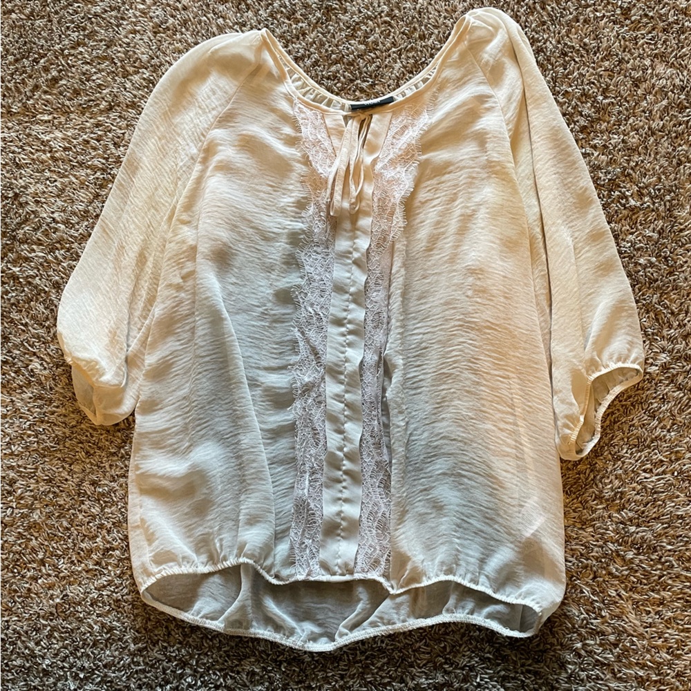 Sheer 3/4 in sleeve womens blouse
